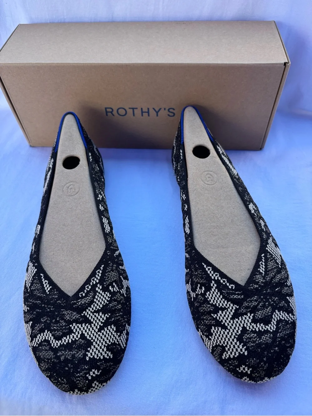 Rothy's Black Lace-Pattern Ballet Flats Black Chantilly